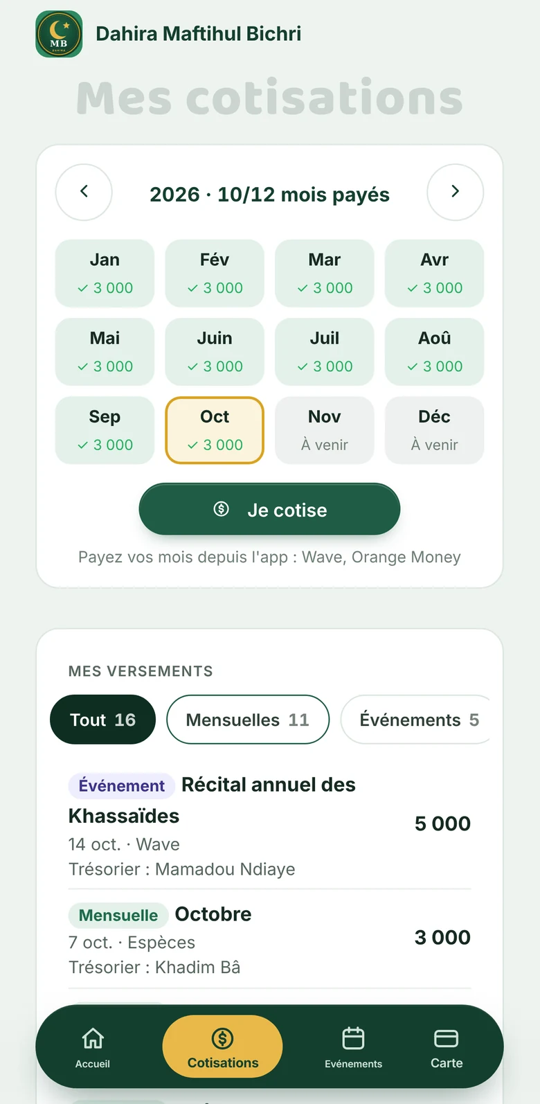Écran de l’application Kalbaas